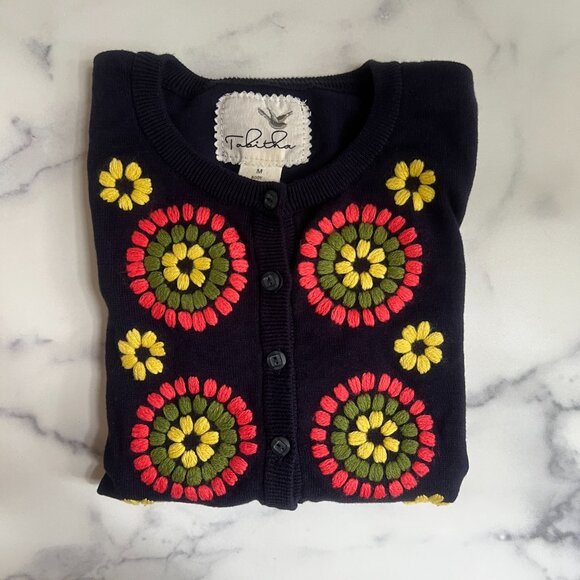 Anthropologie Tabitha Embroidered Soleil Cardigan, Navy, Size M - Picture 6 of 8